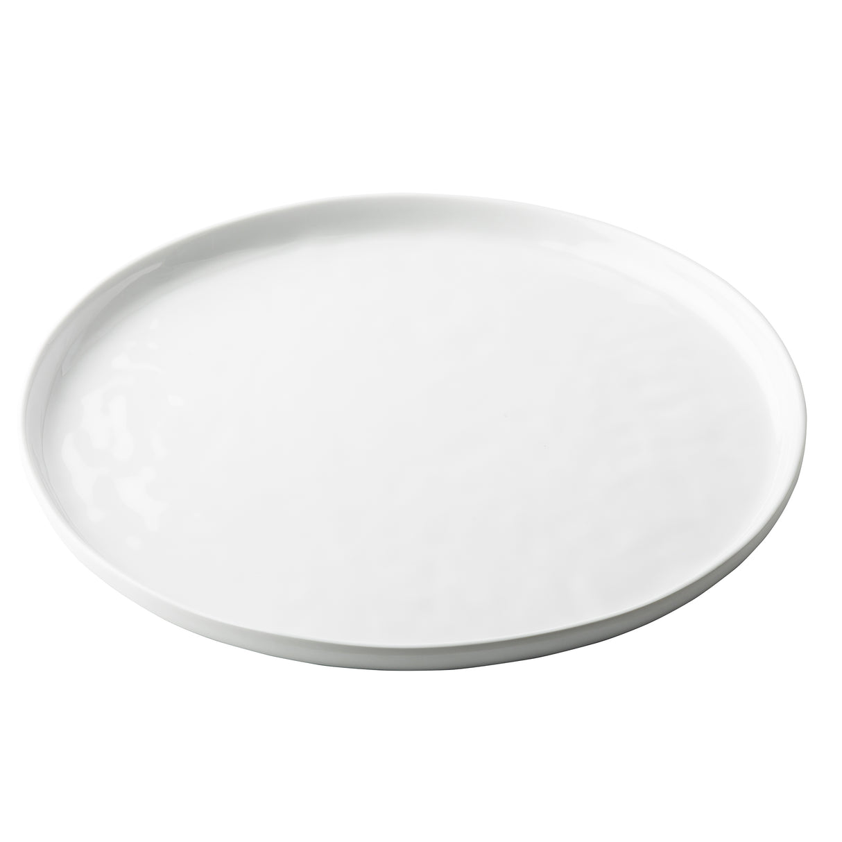 A plain, round white TableCraft Ridge Collection Serving Plate with a slightly raised edge, photographed on a white background. The plate is completely empty and features a smooth, glossy finish.