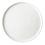 A plain, round white Ridge Collection Serving Plate with a slightly raised rim, photographed from above against a white background. The plate is empty and unadorned, showcasing a smooth, glossy surface and simple, minimalist design.