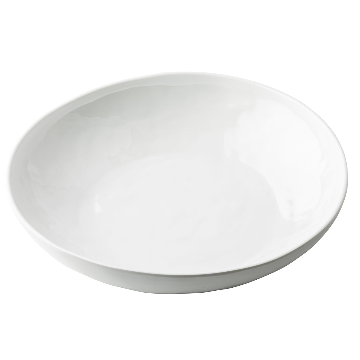 A plain, round, white serving bowl with smooth edges and a slightly glossy surface, placed on a white background. The bowl is empty and features a simple, minimalist design from the Ridge Collection.