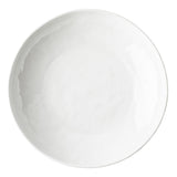 A plain, round, white ceramic plate from the Ridge Collection is shown from a top-down perspective on a white background. The plate’s smooth, glossy surface features subtle reflections and no visible patterns or decorations.