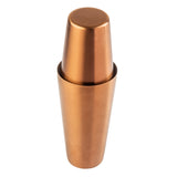 A stainless steel cocktail shaker with a shiny bronze PVD finish is shown on a white background. The shaker consists of two parts, with the smaller cup fitted upside down into the larger cup. The surface appears smooth and reflective.
