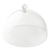 A clear glass TableCraft cake dome with a round knob on top, commonly used as a food cover or cloche, is shown on a white background. The empty clear cake cover features a smooth, curved shape and a glossy, transparent surface.