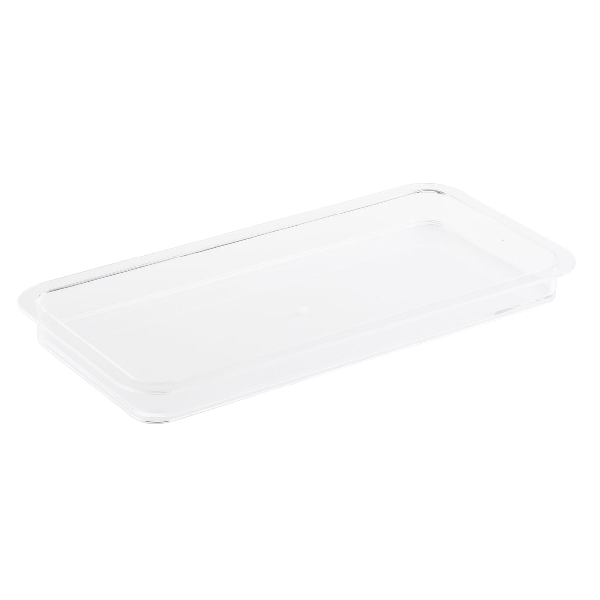 A clear, rectangular plastic lid with slightly raised edges, photographed on a white background. The lid appears flat and transparent, designed to fit over a matching TableCraft cake plate or rectangular cake plate.