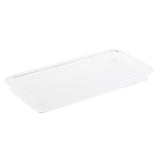 A clear, rectangular plastic lid with slightly raised edges, photographed on a white background. The lid appears flat and transparent, designed to fit over a matching TableCraft cake plate or rectangular cake plate.