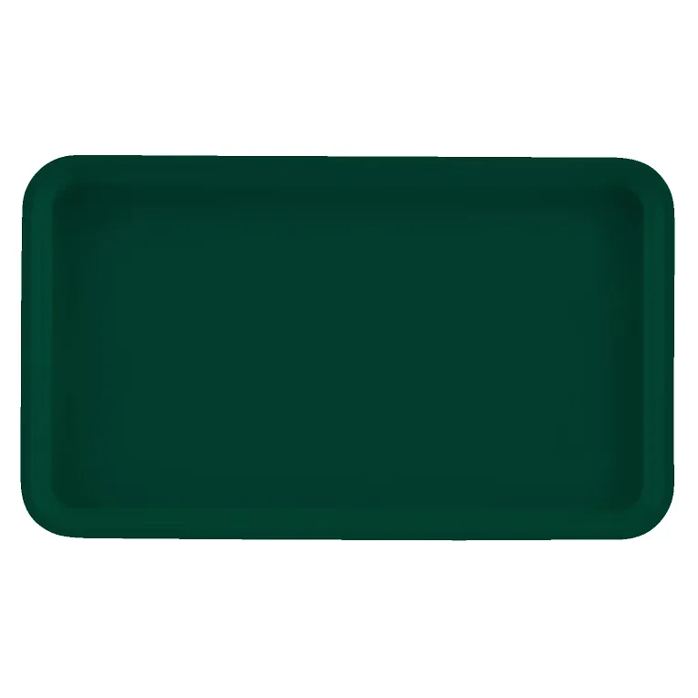 A dark green rectangular Camtray with rounded corners and slightly raised edges, viewed from above on a white background. This high-impact fiberglass tray appears smooth, unadorned, and features a simple, minimalist design.
