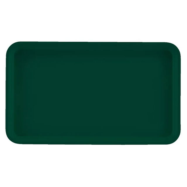 A dark green rectangular Camtray with rounded corners and slightly raised edges, viewed from above on a white background. This high-impact fiberglass tray appears smooth, unadorned, and features a simple, minimalist design.