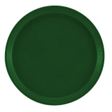 A solid dark green, round Serving Camtray with a smooth surface and slightly raised edge, made from durable plastic and dishwasher safe, viewed from above on a plain white background.