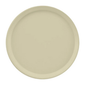 A round, plain, beige Serving Camtray plate with a slightly raised rim, photographed from above against a white background. The fiberglass tray has a smooth, matte finish and is dishwasher safe with no visible patterns or decorations.