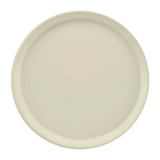 A round, plain, light beige Serving Camtray with a slightly raised rim is shown from a top-down view on a white background. The tray is smooth, unadorned, and evenly colored—and dishwasher safe for easy cleaning.