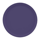 A plain, round plate is shown with a matte, solid deep purple color, resembling a classic Serving Camtray. The plate has a slightly raised rim and is set against a white background, free of patterns or textures.