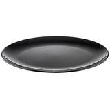 A glossy, empty black ceramic plate from the Sierra Collection Serving Platter line is shown against a white background. The plate is circular with a smooth, slightly raised rim and a sleek, minimalist design.