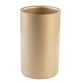 A tall, cylindrical gold-coated stainless steel vase with a smooth, matte finish. The vase has a slightly rounded rim and no visible patterns or decorations. It stands upright against a plain white background.