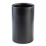 A matte black, cylindrical wine cooler with smooth sides and a flat base, shown standing upright on a white background. This minimalist, modern container features double wall stainless steel construction and is open at the top.