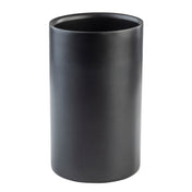 A matte black, cylindrical wine cooler with smooth sides and a flat base, shown standing upright on a white background. This minimalist, modern container features double wall stainless steel construction and is open at the top.