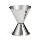 This stainless steel jigger features a classic double-sided design with 1 oz and 2 oz cups, making it perfect for precise liquor measurements. Its smooth, reflective finish allows the jigger to stand upright on any flat surface.