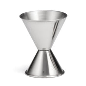 This stainless steel jigger features a classic double-sided design with 1 oz and 2 oz cups, making it perfect for precise liquor measurements. Its smooth, reflective finish allows the jigger to stand upright on any flat surface.