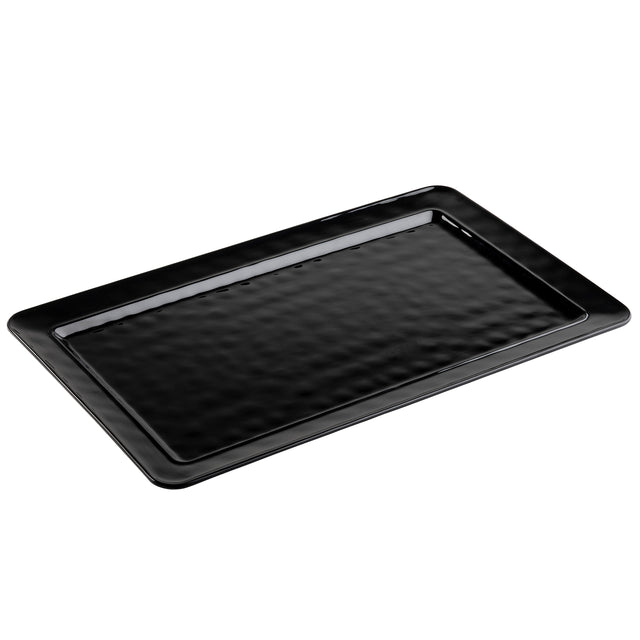 A rectangular melamine platter with a glossy, slightly textured surface and gently raised edges. This modern, minimalist serving platter is shown on a white background.