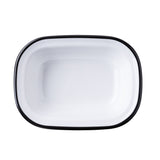 A rectangular, white melamine serving pan from the Canteen Collection with rounded corners and a thin black rim, viewed from above on a plain white background. The dish has a simple, glossy surface and is empty.