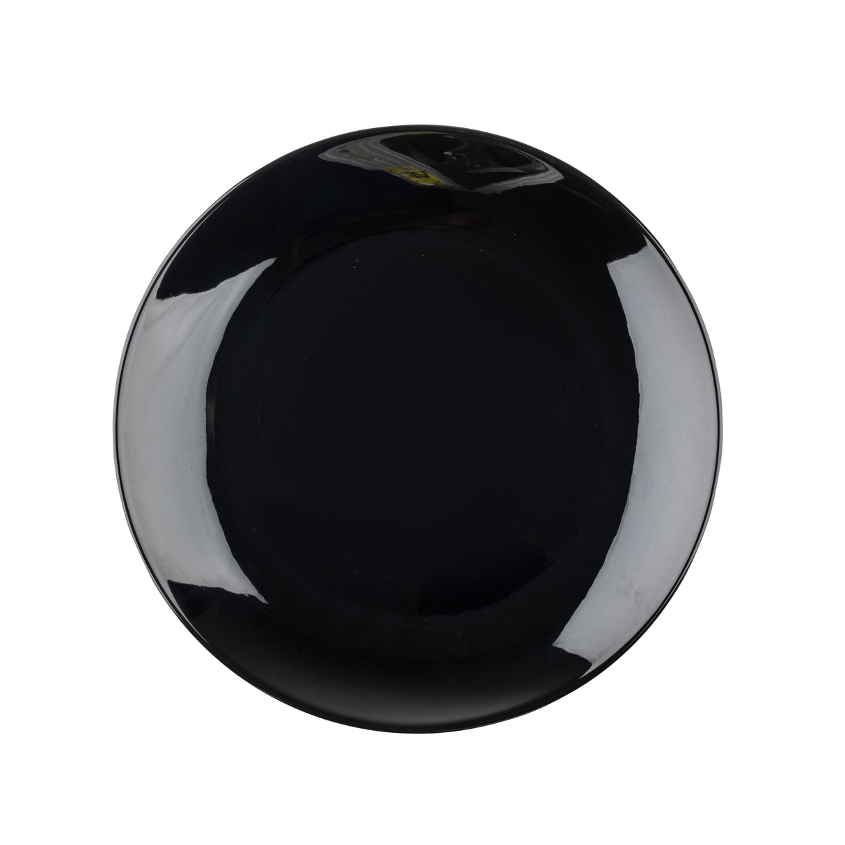 A round, glossy black melamine plate from the Sierra Collection is centered on a plain white background. Its surface reflects light with subtle highlights, showing no visible designs or patterns. The serving platter is completely empty.