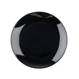 A round, glossy black melamine plate from the Sierra Collection is centered on a plain white background. Its surface reflects light with subtle highlights, showing no visible designs or patterns. The serving platter is completely empty.