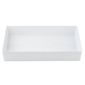 A rectangular, white, shallow tray with smooth sides and a flat base, positioned on a plain white background. The glossy finish resembles a full-size bowl from the Simple Solutions Bowl collection, showcasing its clean and minimalist design.