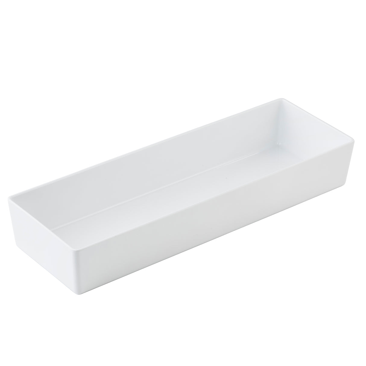 A rectangular, white ceramic tray with straight sides and a flat base, shown empty against a plain white background. Its minimalist design and smooth surface make it perfect for pairing with a Simple Solutions Bowl or melamine bowl for serving or organizing items.