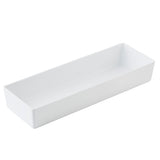 A rectangular, white ceramic tray with straight sides and a flat base, shown empty against a plain white background. Its minimalist design and smooth surface make it perfect for pairing with a Simple Solutions Bowl or melamine bowl for serving or organizing items.