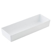 A rectangular, white ceramic tray with straight sides and a flat base, shown empty against a plain white background. Its minimalist design and smooth surface make it perfect for pairing with a Simple Solutions Bowl or melamine bowl for serving or organizing items.