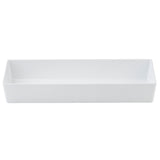 A rectangular, white, ceramic tray with high straight sides and a smooth surface, shown from the front against a plain white background. The tray is empty and features a minimalist, modern design—perfect alongside your Simple Solutions Bowl.
