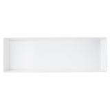 A rectangular white ceramic serving platter with slightly raised edges, photographed from above on a white background. The glossy surface complements TableCraft Products like a 5 qt bowl for versatile serving options.