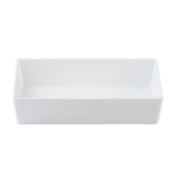 A plain, rectangular white melamine bowl with straight sides, an open top, and smooth surfaces. The 3.25 qt bowl by TableCraft is empty and set against a plain white background.