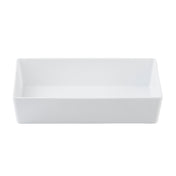 A plain, rectangular white melamine bowl with straight sides, an open top, and smooth surfaces. The 3.25 qt bowl by TableCraft is empty and set against a plain white background.