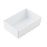Rectangular white ceramic dish with straight sides and a smooth, glossy finish, shown on a plain white background. Similar in style to the Simple Solutions Bowl, it is empty and viewed from above, highlighting its depth and minimalist design.