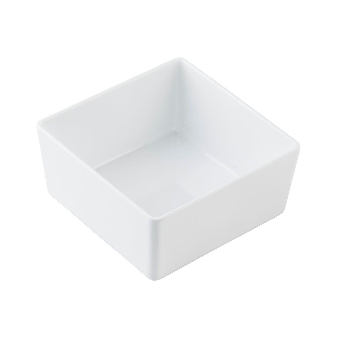 A white, square Simple Solutions Bowl with smooth, straight sides. The melamine bowl sits empty on a white background, casting a faint shadow to the right. It features a clean, modern design with crisp edges.
