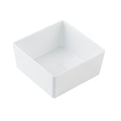 A white, square Simple Solutions Bowl with smooth, straight sides. The melamine bowl sits empty on a white background, casting a faint shadow to the right. It features a clean, modern design with crisp edges.