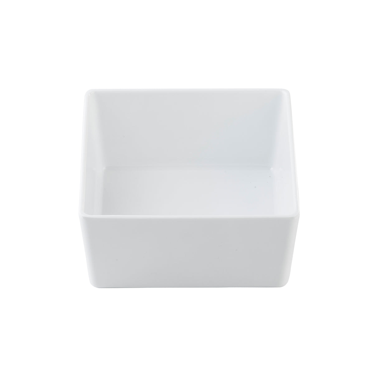 A plain, white, square Simple Solutions Bowl with smooth sides and a glossy finish is shown against a white background. The sixth size bowl is empty, and the angle provides a clear top and side view.