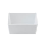 A plain, rectangular white TableCraft dish with smooth sides and sharp corners is shown against a white background. The 1 qt bowl is empty and viewed from a slightly elevated angle, highlighting its depth and clean, minimalist design.