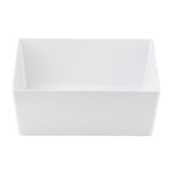 A plain, empty, rectangular white melamine bowl with smooth sides and sharp corners, shown from a slightly elevated angle against a white background.