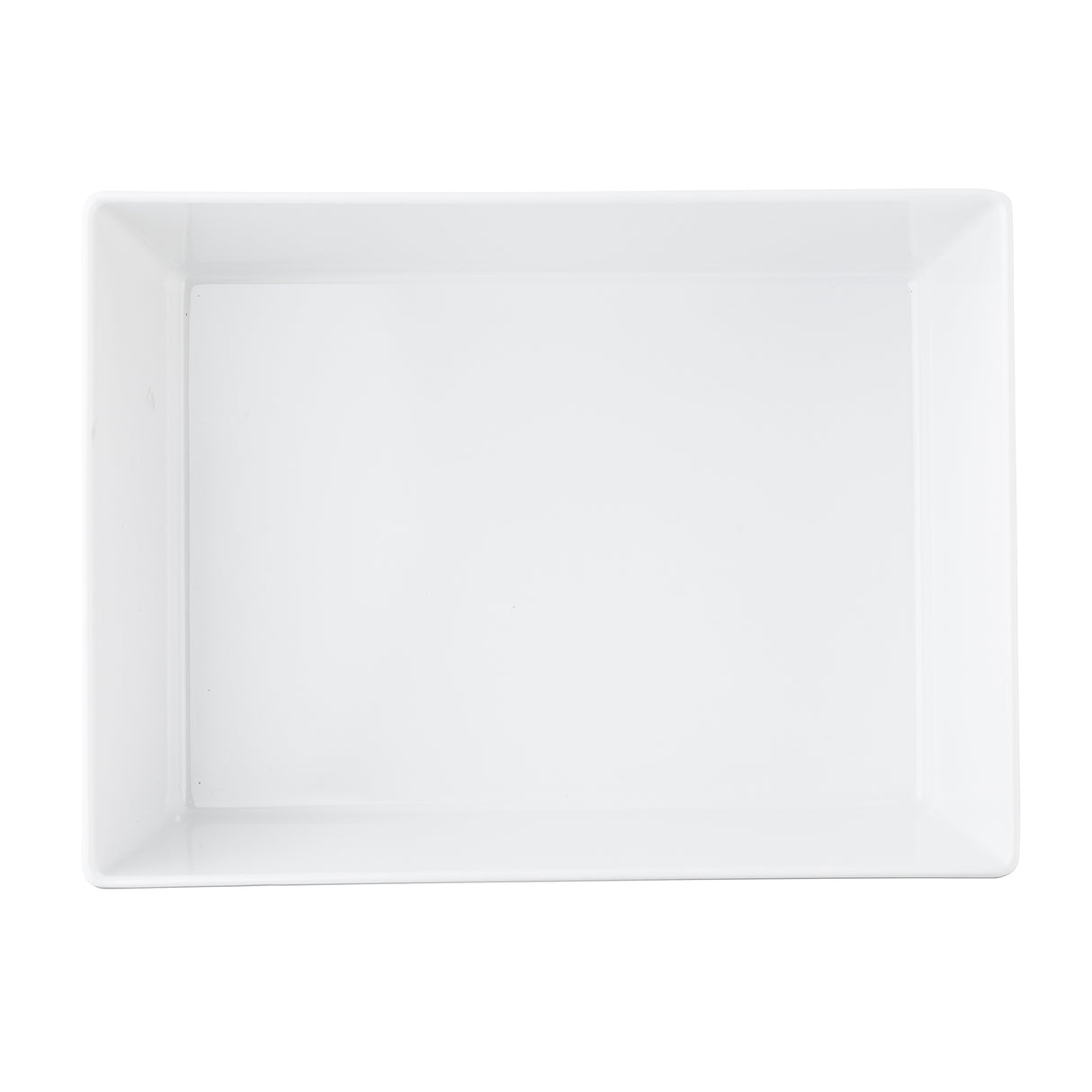 A rectangular, white, empty Simple Solutions Bowl is viewed from above on a plain white background. The melamine bowl features smooth, slightly angled sides and clean edges, with no visible markings or decorations.