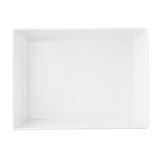 A rectangular, white, empty Simple Solutions Bowl is viewed from above on a plain white background. The melamine bowl features smooth, slightly angled sides and clean edges, with no visible markings or decorations.