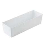 A plain, rectangular white container with straight sides and sharp corners, open at the top, shown at an angle on a white background. This could be a melamine bowl, appearing smooth and solid, possibly from the Simple Solutions Bowl line.