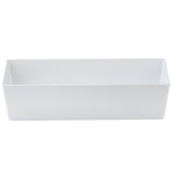 A plain, white, rectangular Simple Solutions Bowl with straight sides and a smooth surface is shown on a white background. The dish is empty and its minimalist design emphasizes clean lines and simplicity.