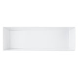 A rectangular, white ceramic serving platter with slightly raised edges is viewed from above on a plain white background. Similar in style to the TableCraft 12113, it features a smooth, glossy finish and a simple, modern design.