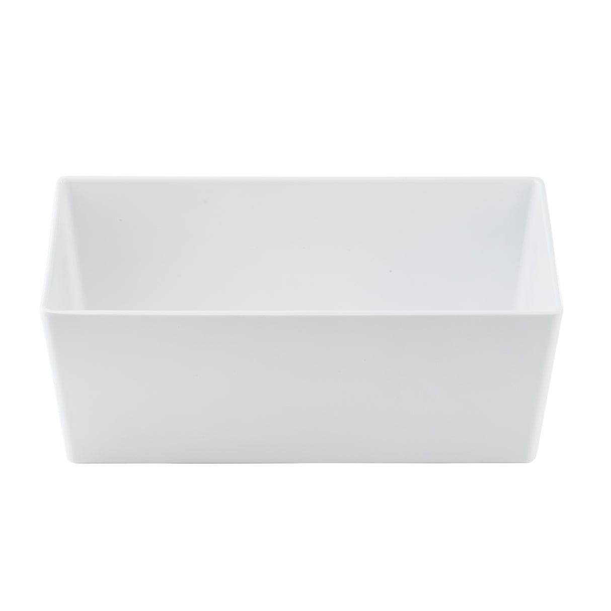 A plain, white, rectangular TableCraft melamine bowl with smooth sides and sharp corners, viewed from above at a slight angle against a white background. The interior and exterior surfaces are clean and unadorned.