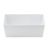 A plain, white, rectangular TableCraft melamine bowl with smooth sides and sharp corners, viewed from above at a slight angle against a white background. The interior and exterior surfaces are clean and unadorned.