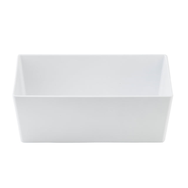 A plain, white, rectangular TableCraft melamine bowl with smooth sides and sharp corners, viewed from above at a slight angle against a white background. The interior and exterior surfaces are clean and unadorned.