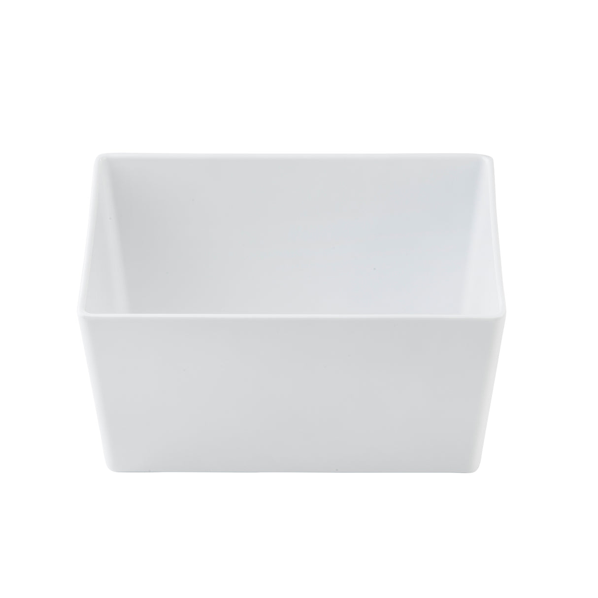 A plain, empty, rectangular TableCraft 12115 white ceramic bowl with straight sides and smooth edges, viewed from a slightly elevated front angle against a white background.