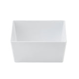 A plain, empty, rectangular TableCraft 12115 white ceramic bowl with straight sides and smooth edges, viewed from a slightly elevated front angle against a white background.