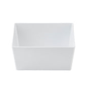 A plain, empty, rectangular TableCraft 12115 white ceramic bowl with straight sides and smooth edges, viewed from a slightly elevated front angle against a white background.