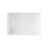 A plain, empty, rectangular white Simple Solutions Bowl is shown from above against a white background. The dish has smooth sides and a glossy finish, with no visible patterns or decorations.